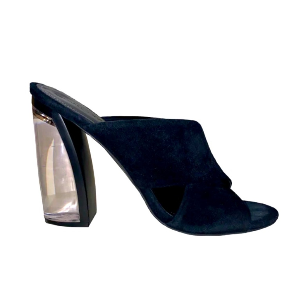 KENDALL+ KYLIE KARMEN SUEDE CRISSCROSS SLIP ON MULE CLEAR BLOCK HEELS SIZE 8 - Picture 1 of 8